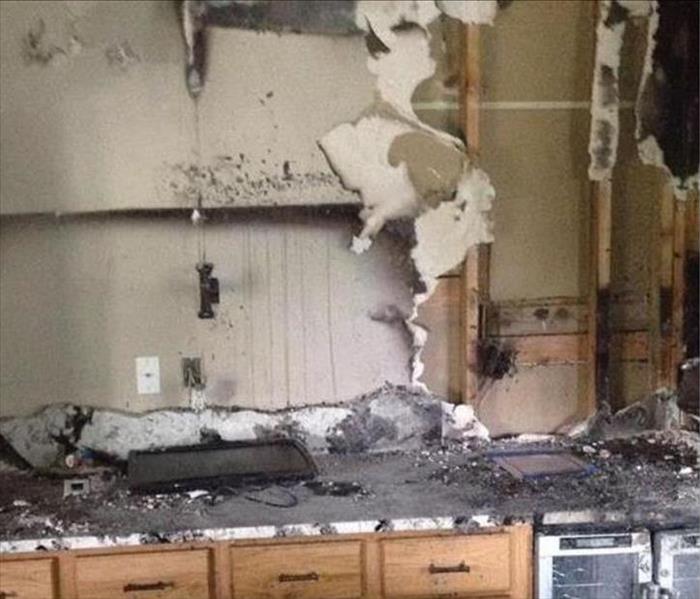 fire and smoke damage in kitchen